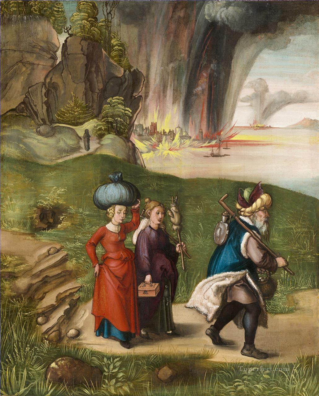 Lot Fleeing with his Daughters from Sodom Nothern Renaissance Albrecht Durer Oil Paintings
